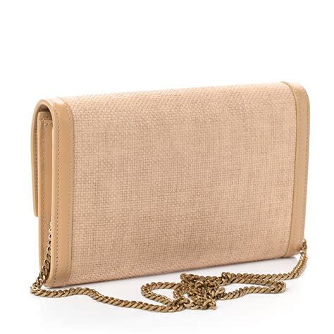 SAINT LAURENT Micro Raffia Monogram Uptown Chain Wallet 